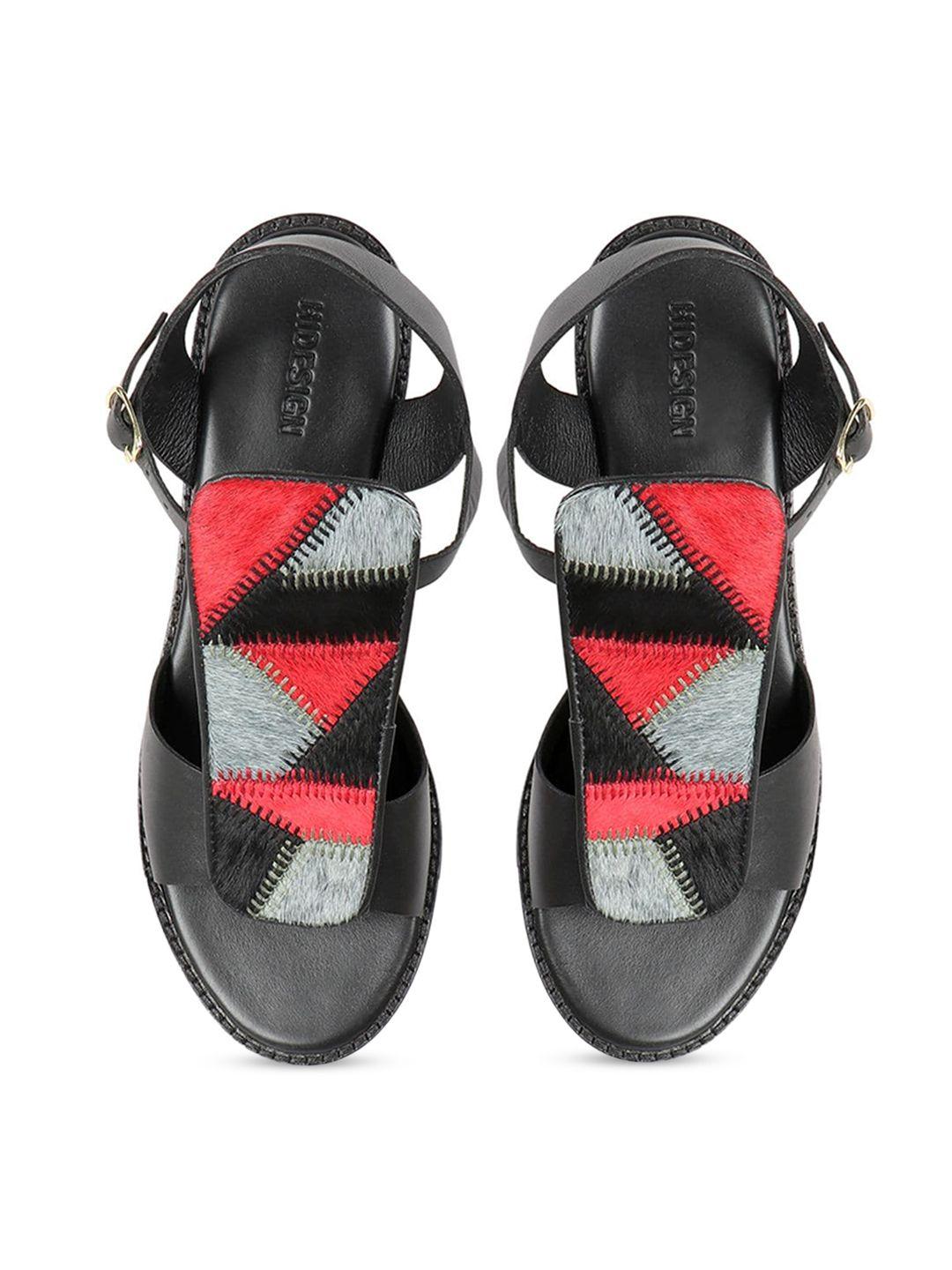 hidesign joni colourblocked leather open toe block heels with buckle closure