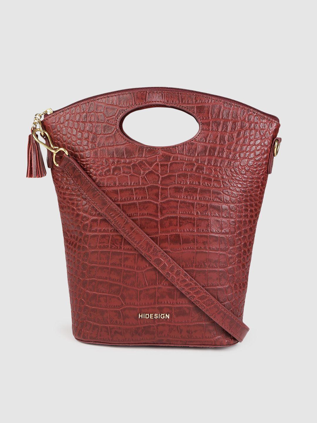 hidesign maroon animal textured leather structured handheld bag