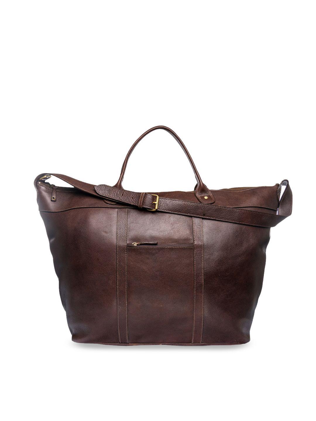 hidesign men brown solid genuine leather roberto duffel bag