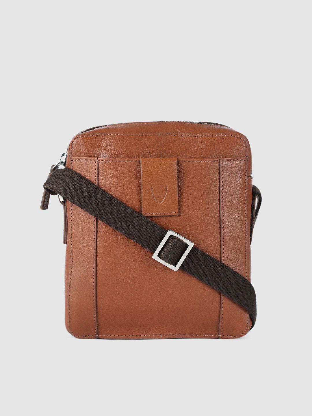 hidesign men brown solid leather messenger bag