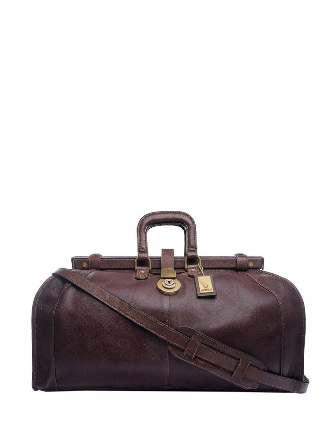 hidesign men brown solid leather safari soweto duffel bag