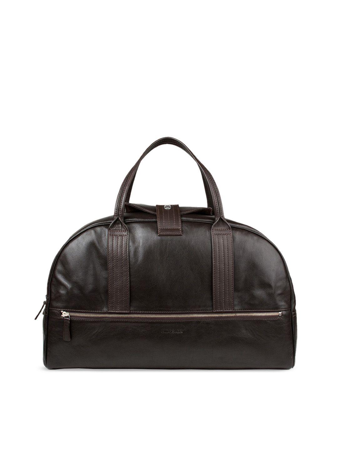 hidesign men brown solid vegas leather duffel bag