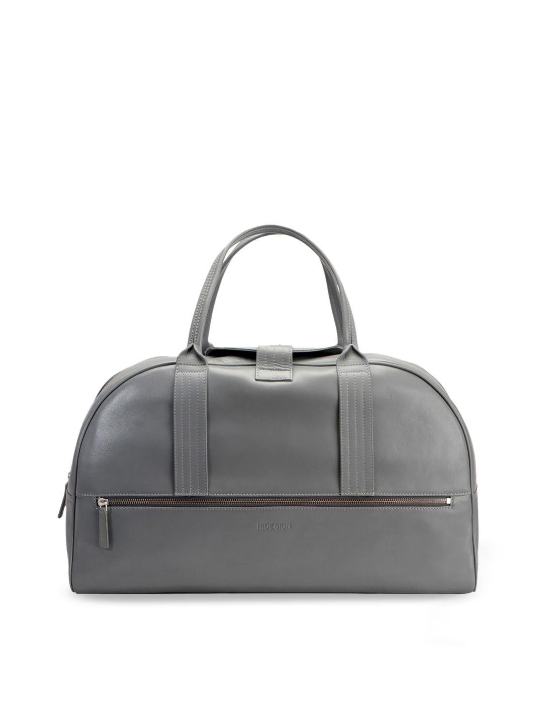 hidesign men grey solid leather duffel bag