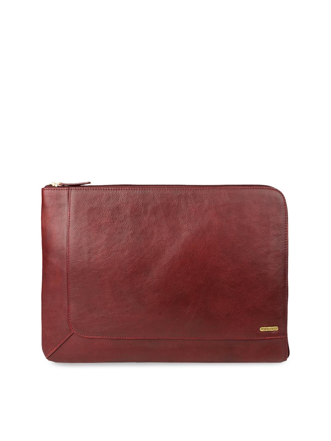 hidesign men red solid leather laptop sleeve