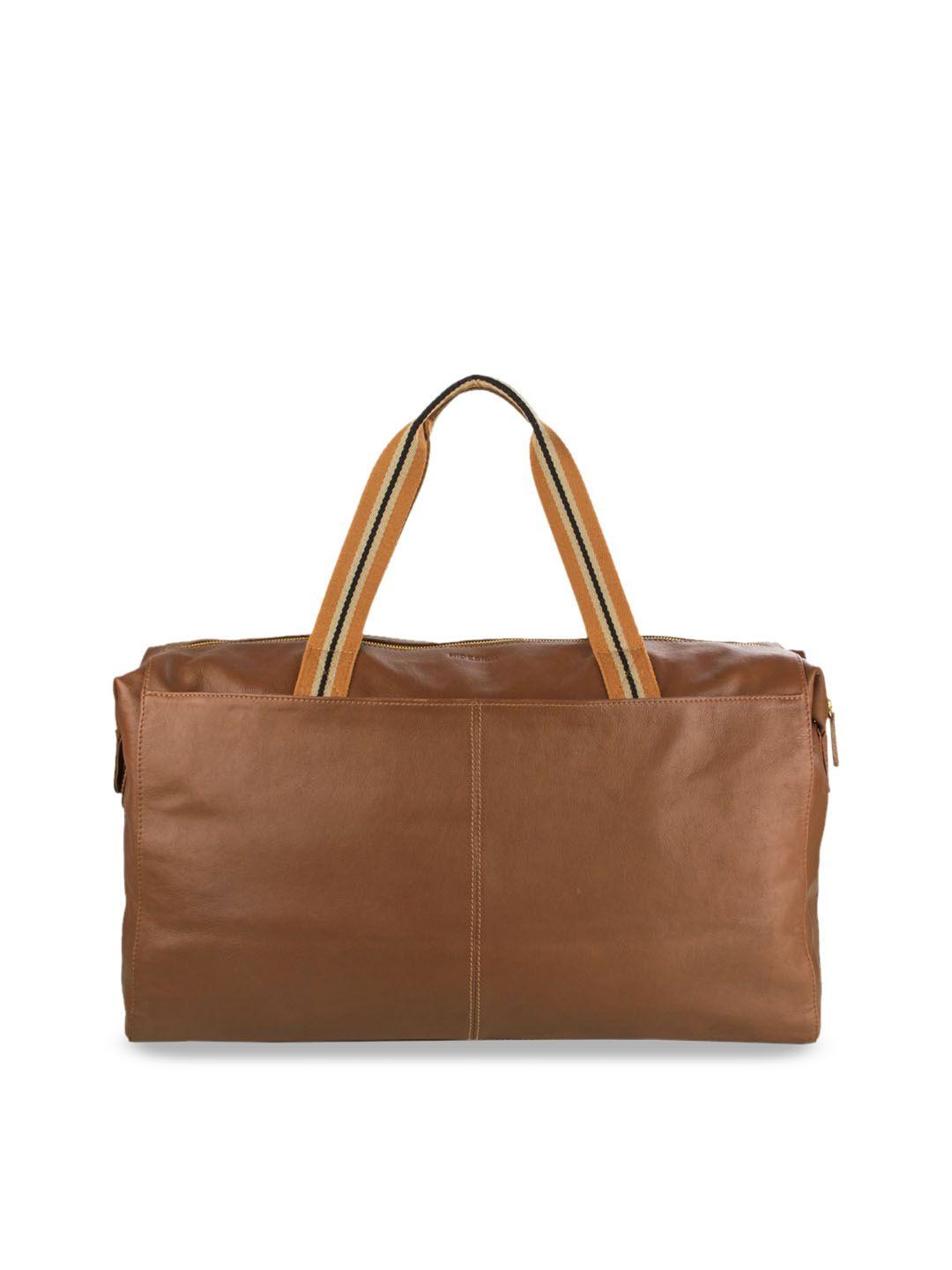 hidesign men tan brown solid leather duffel bag