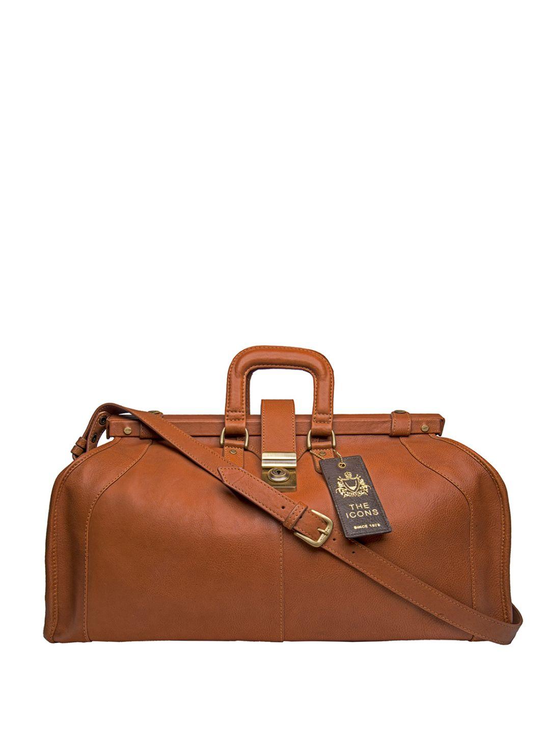 hidesign men tan brown solid leather safari duffel bag