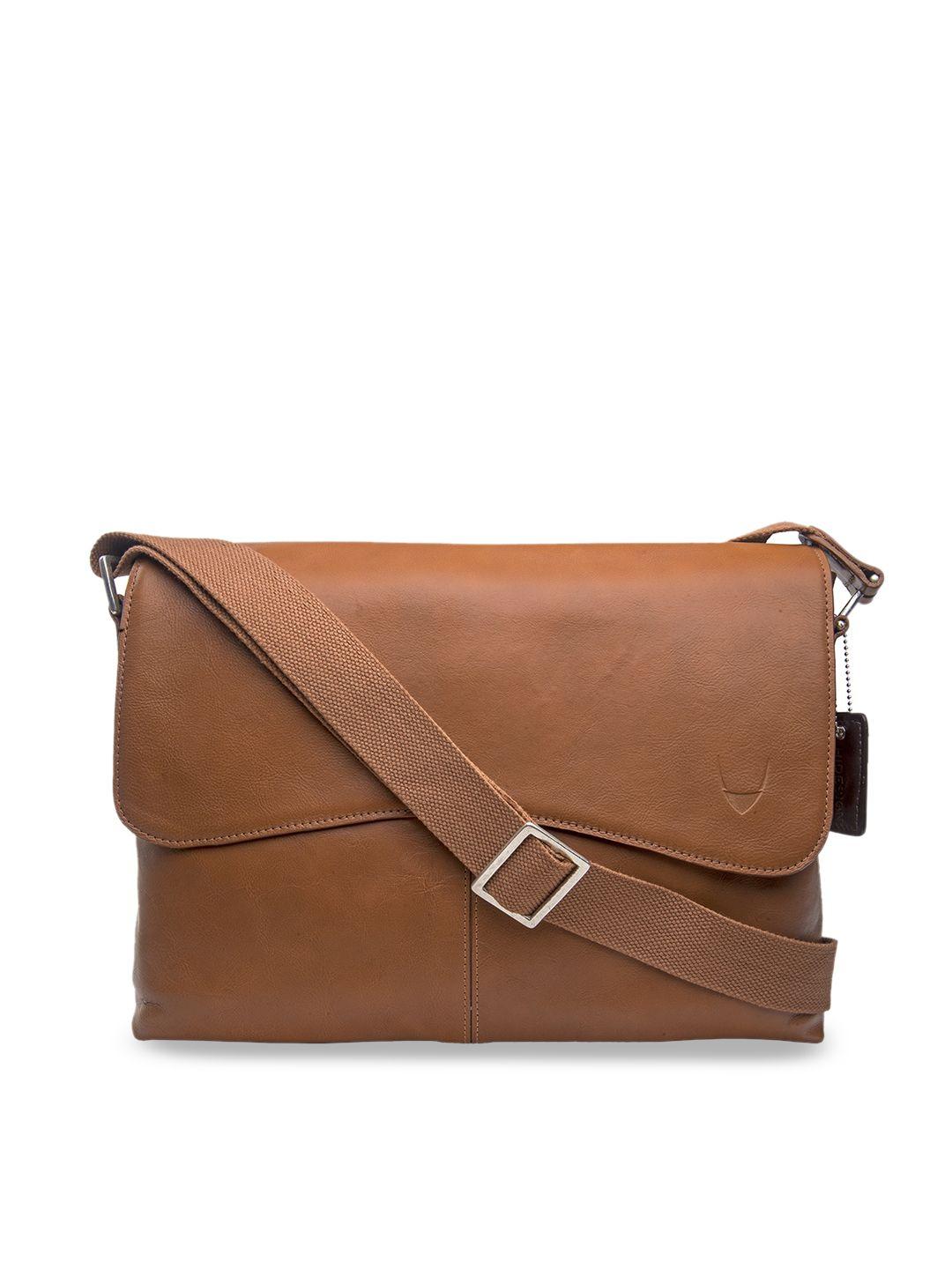 hidesign men tan brown solid messenger leather bag