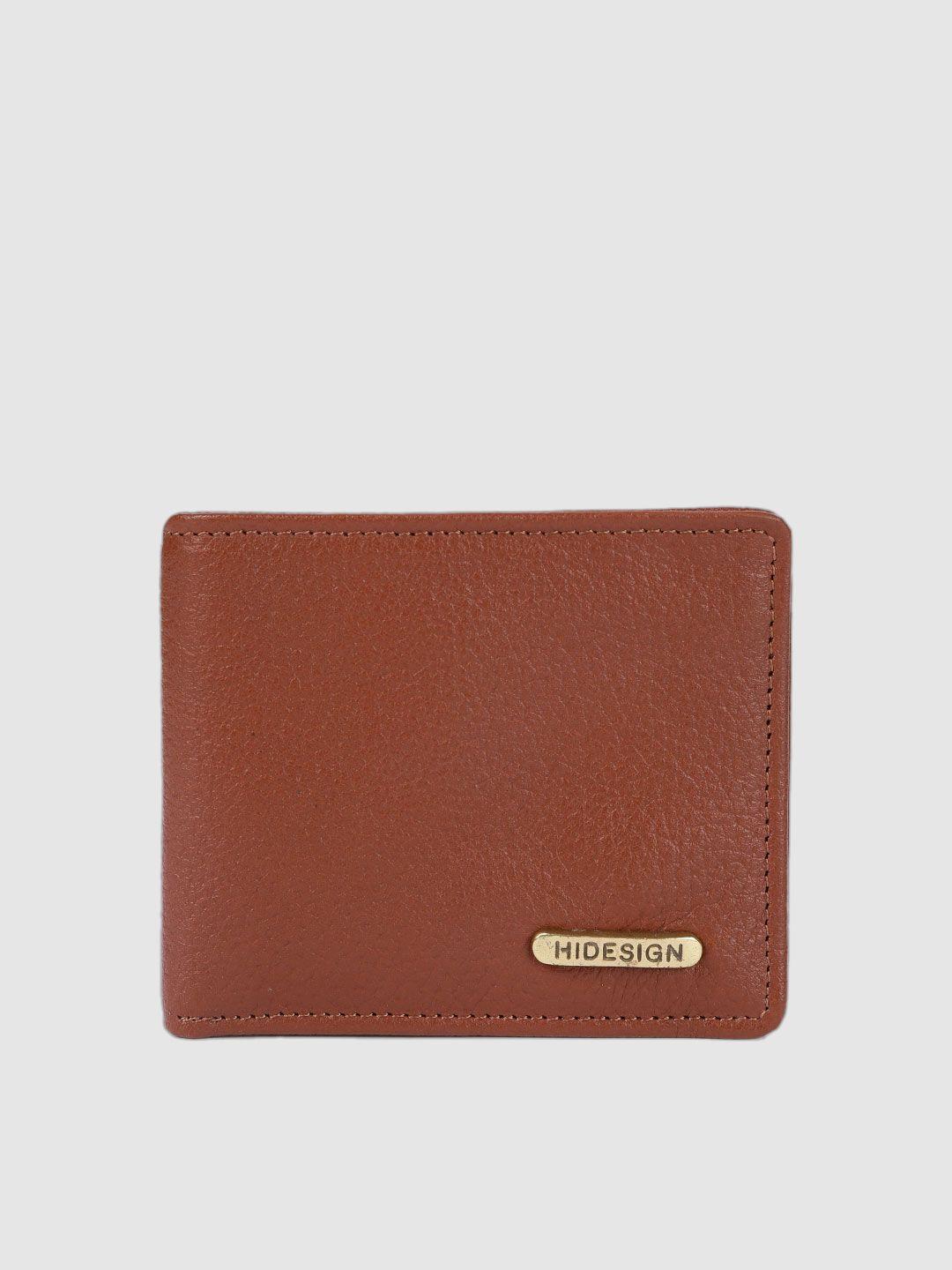 hidesign men tan brown textured leather two fold wallet