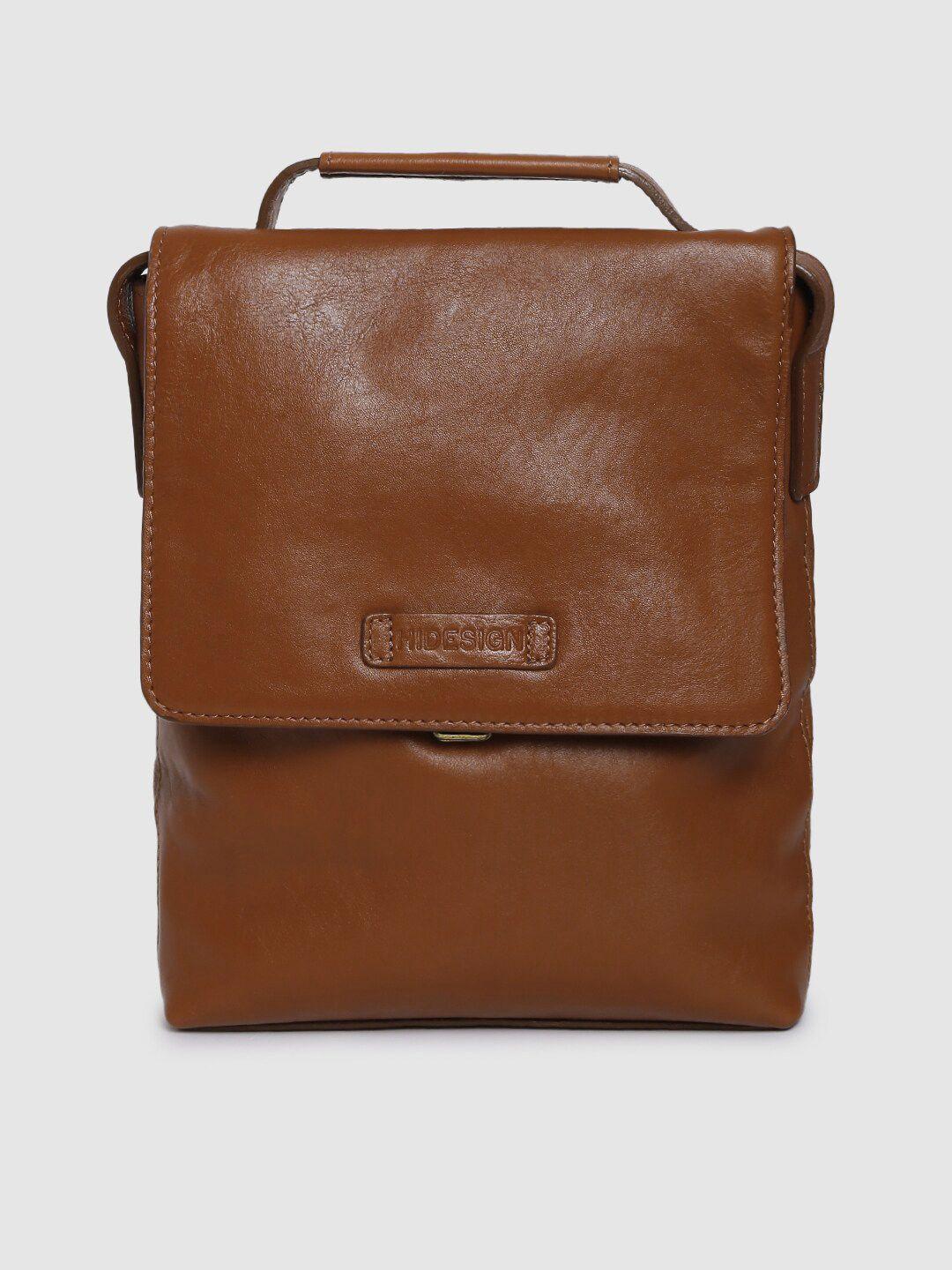 hidesign men tan solid ee orion 01 leather messenger bag