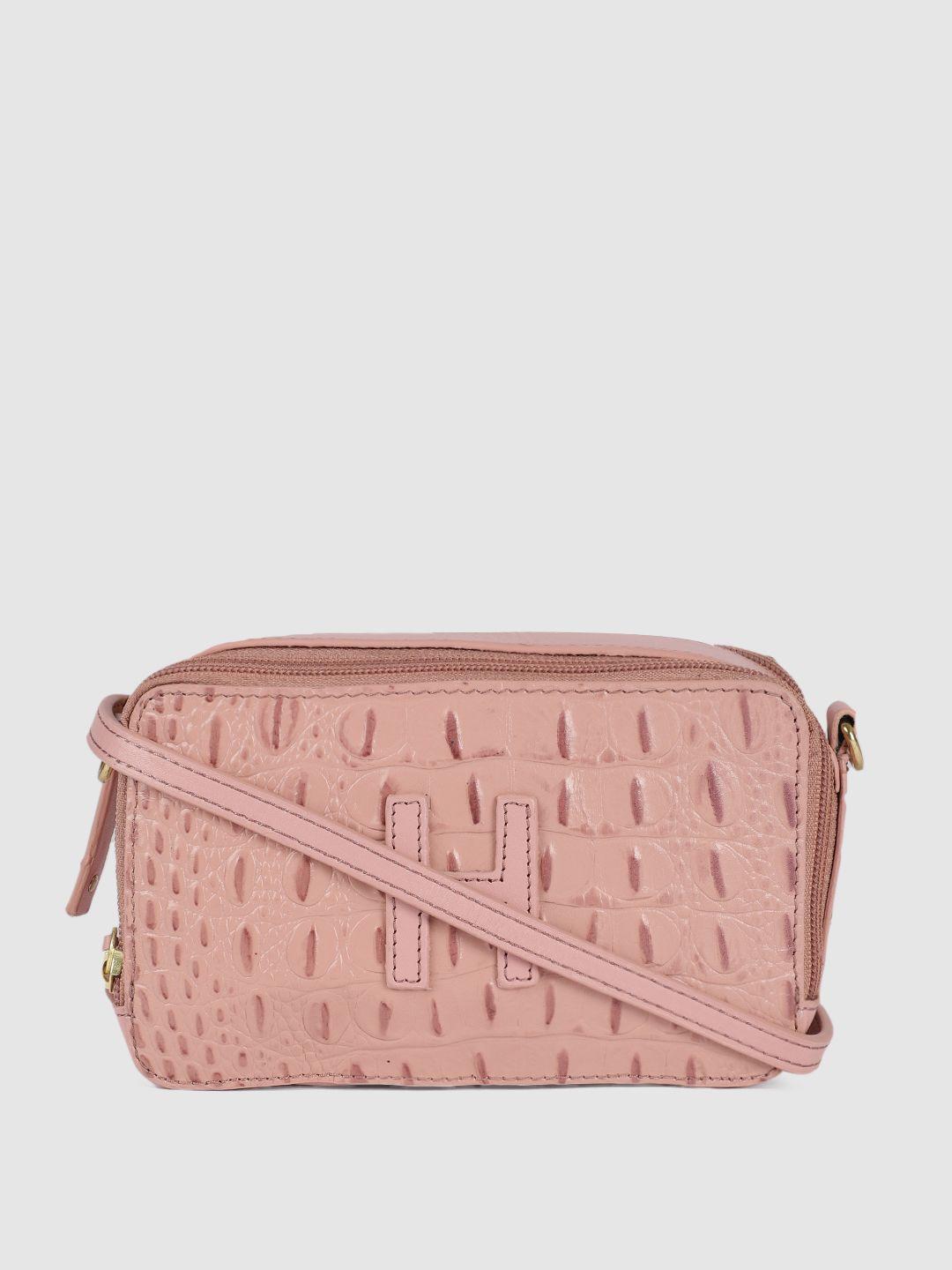 hidesign pink textured leather structured sling bag