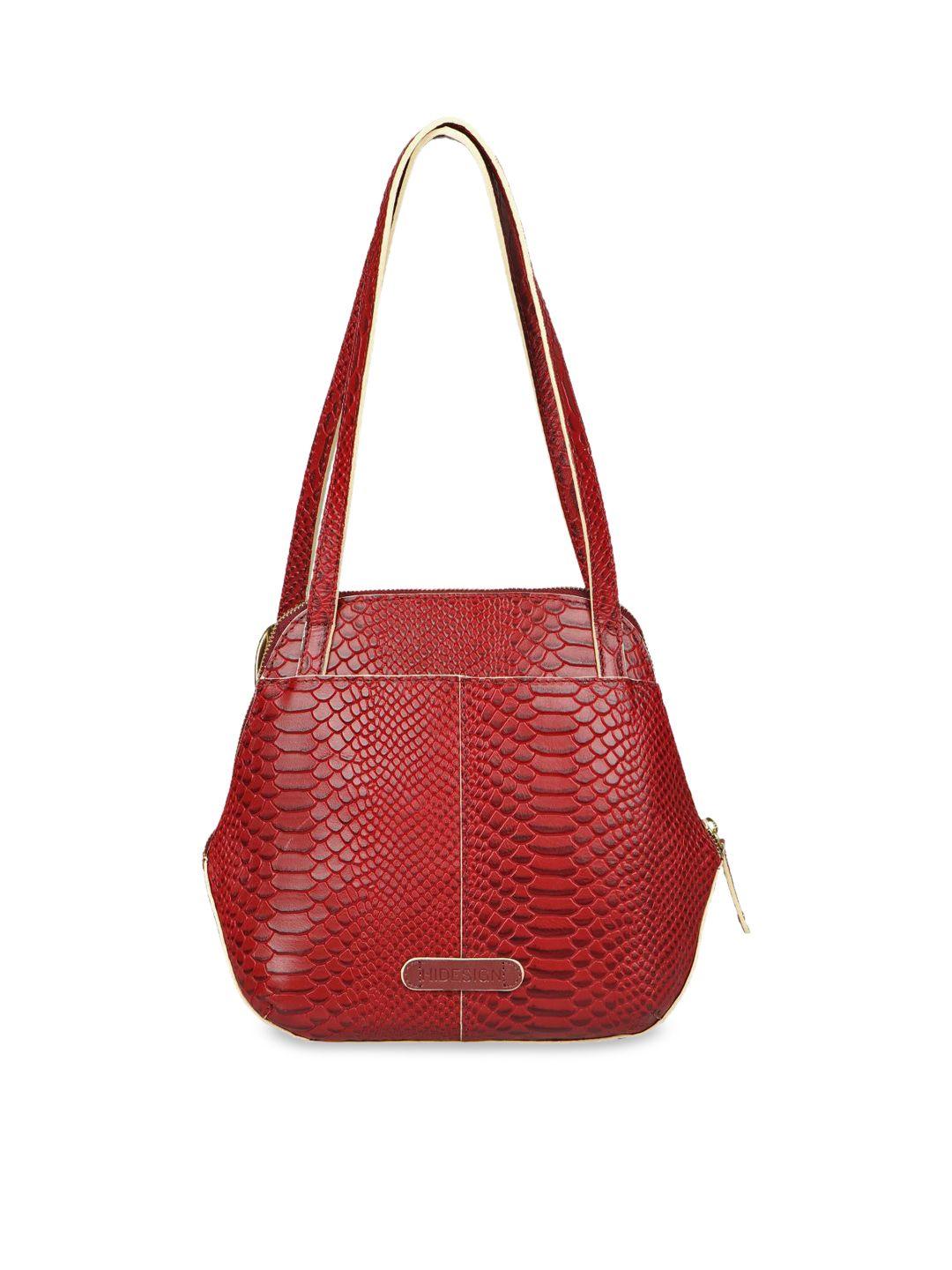hidesign red textured leather structured shoulder bag