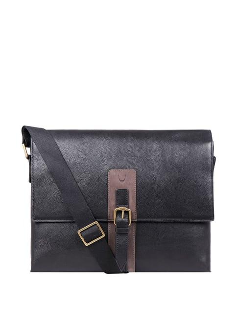 hidesign regent 02 black leather medium laptop messenger bag