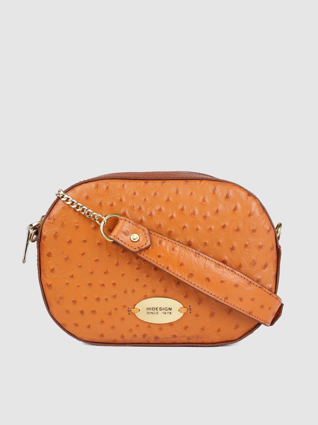 hidesign tan brown geometric textured ee morocco leather sling bag