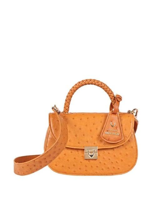 hidesign tan textured medium satchel handbag