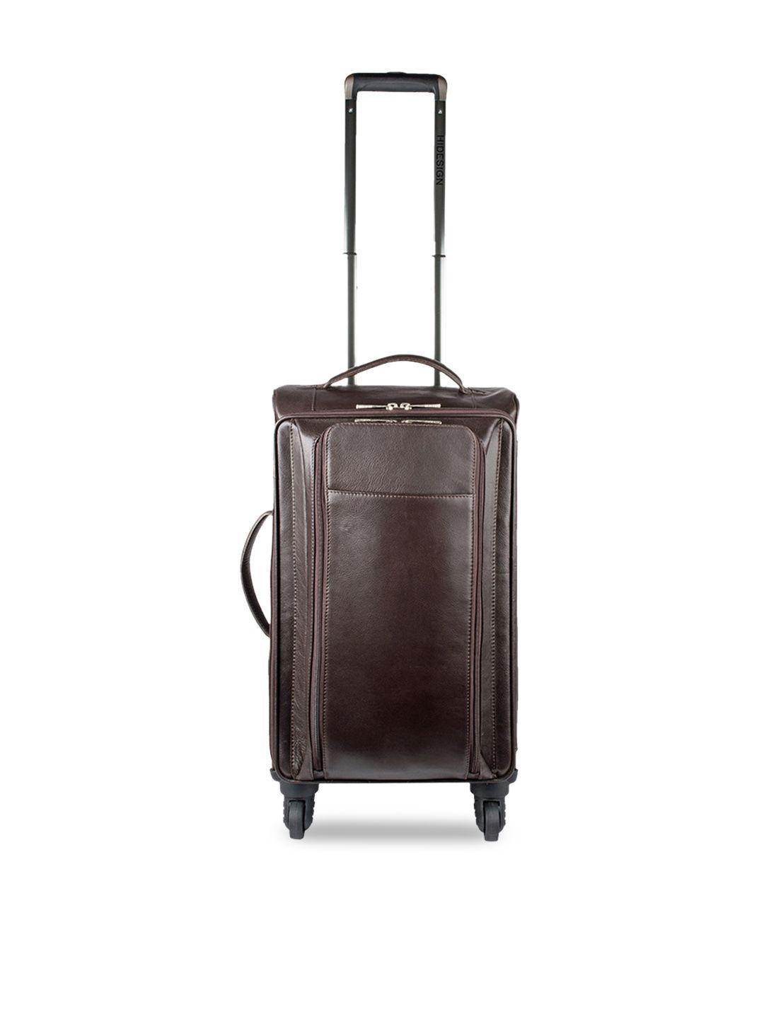 hidesign unisex brown solid leather large trolley suitcase