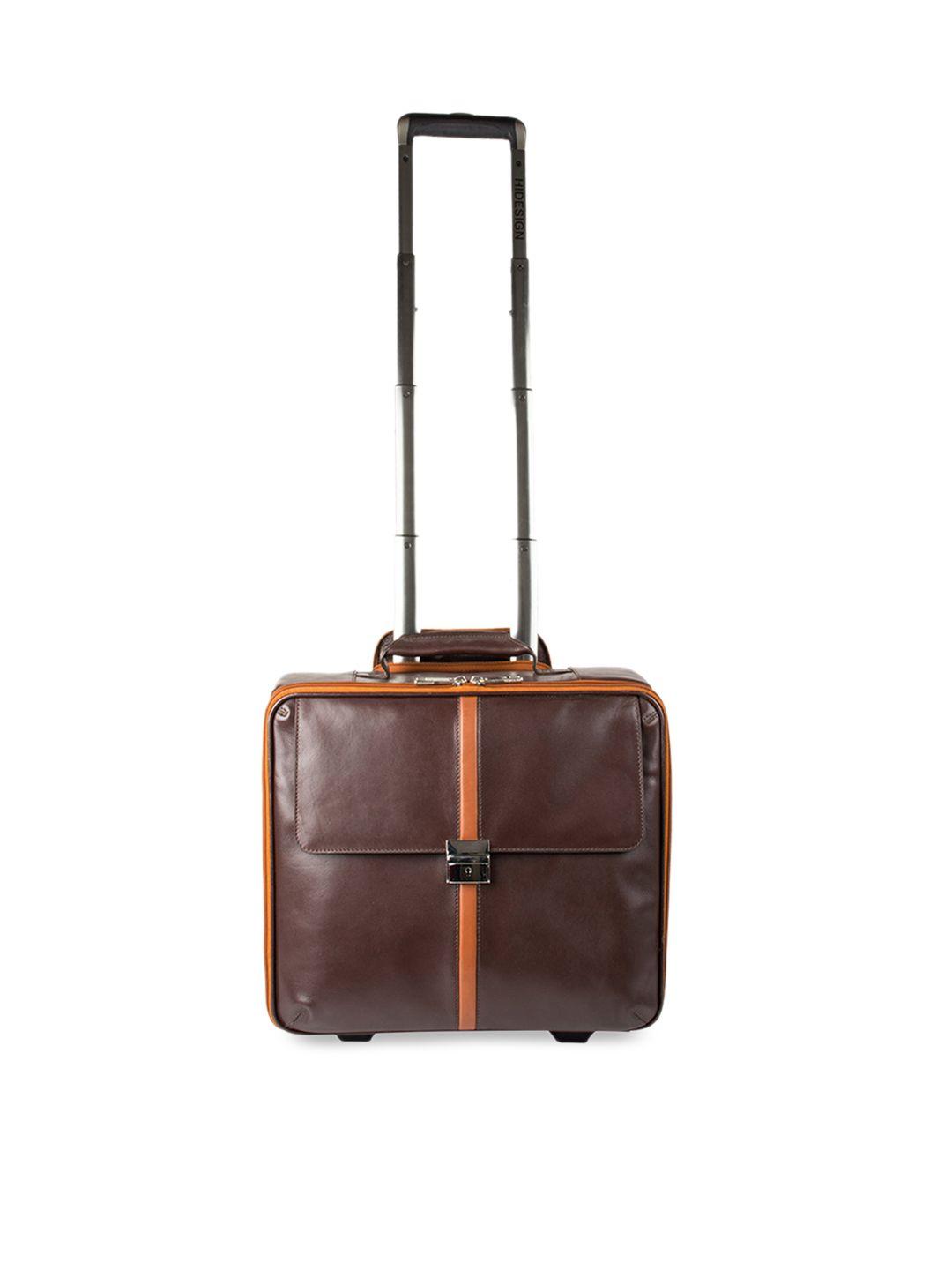 hidesign unisex tan brown solid kingsley 02 soho leather medium trolley suitcase
