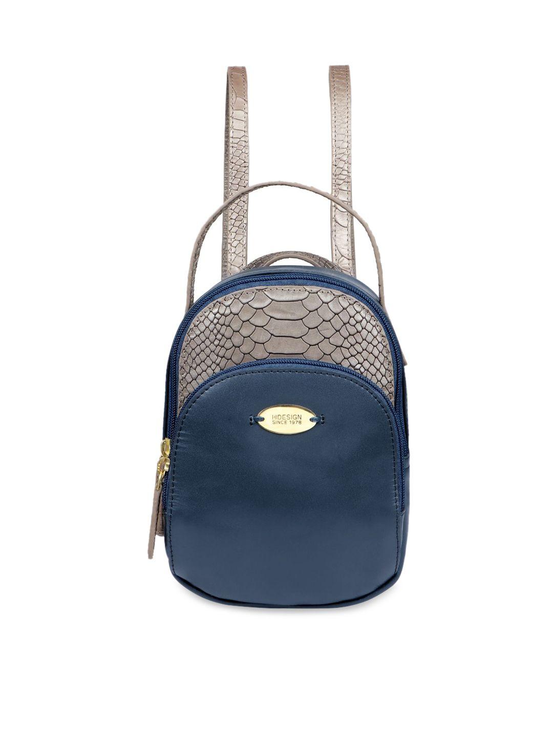 hidesign women blue & grey colourblocked animal printed backpack