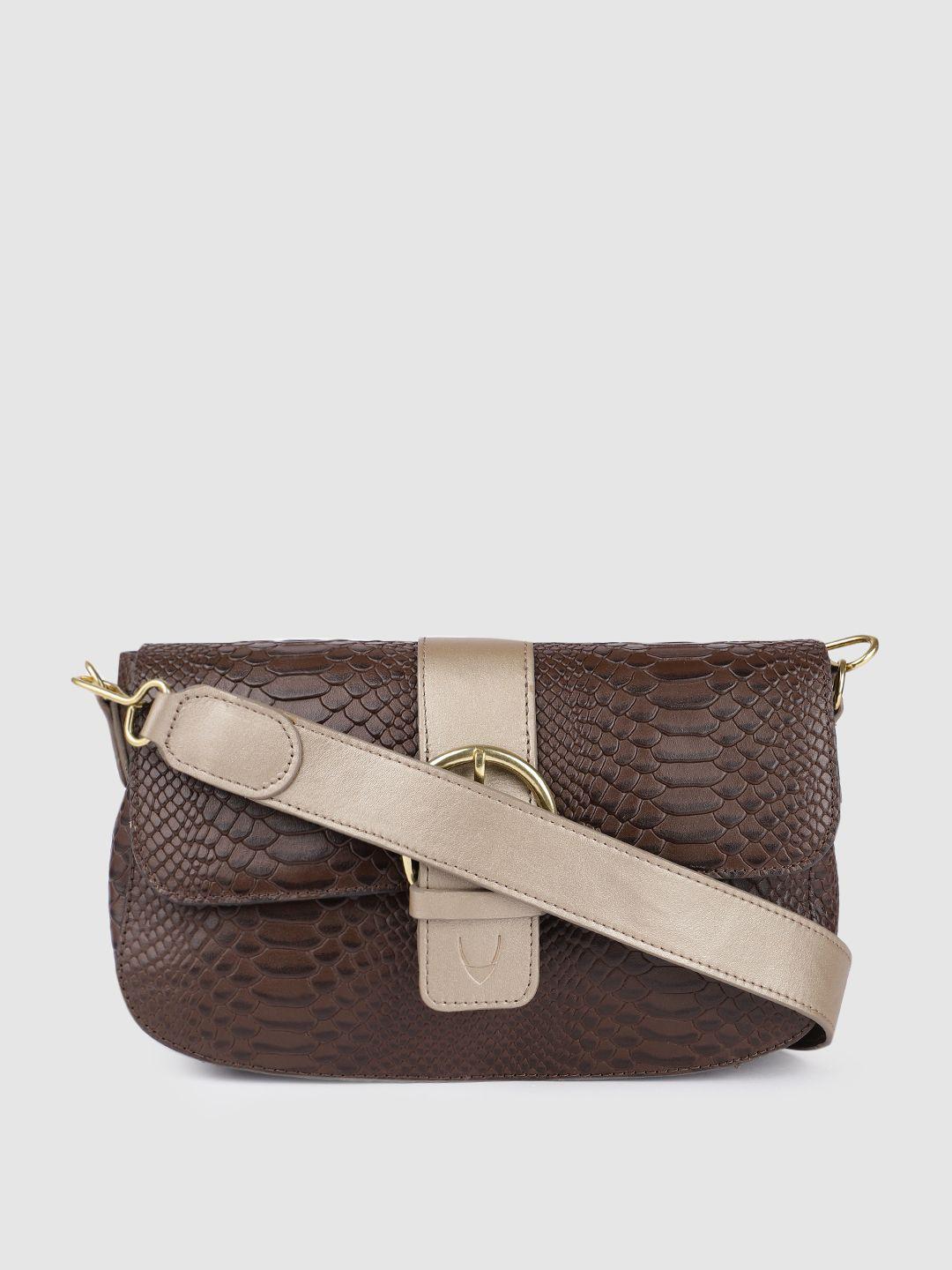 hidesign women brown textured leather sling bag