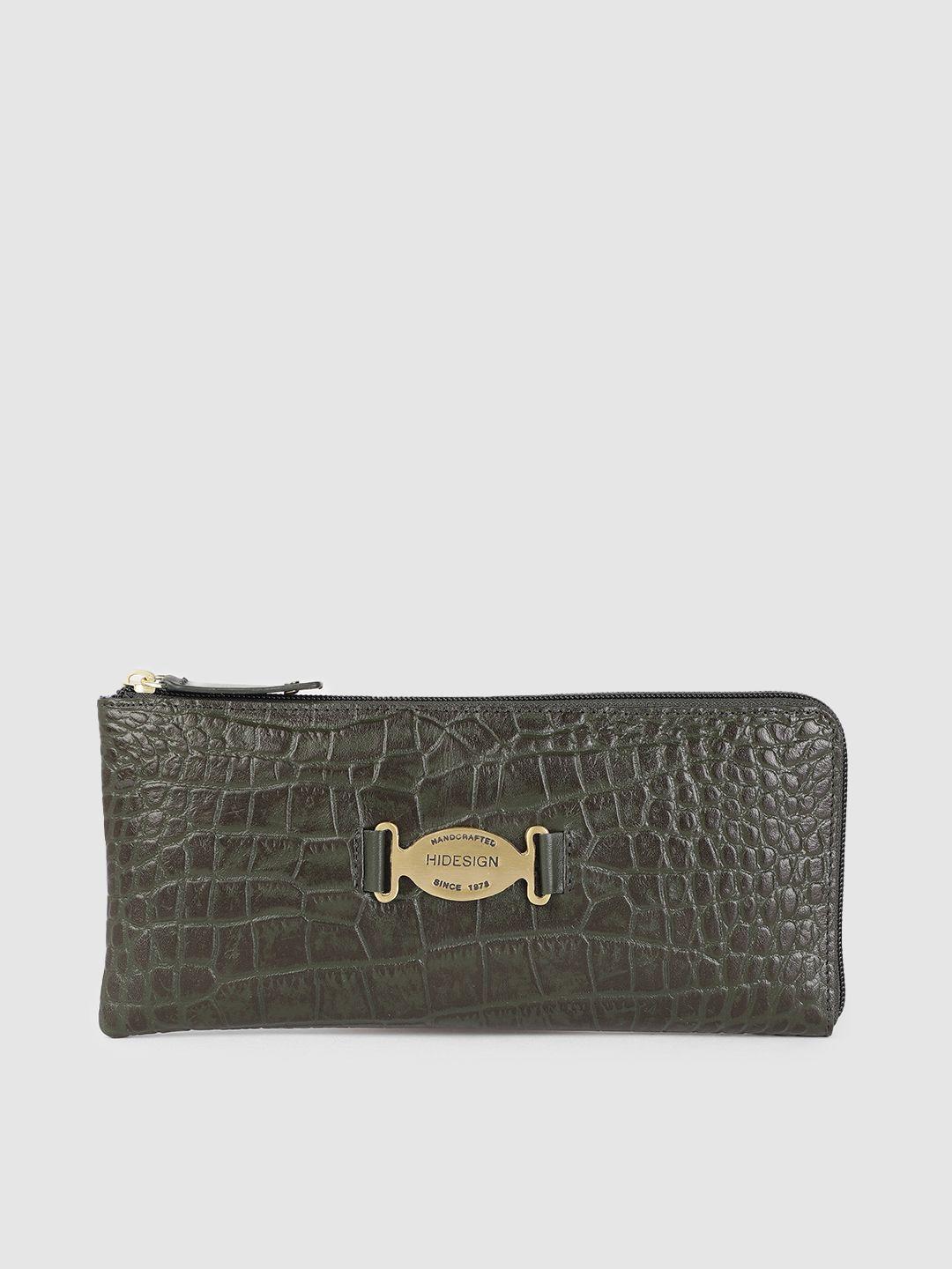 hidesign women olive green textured leather zip around wallet