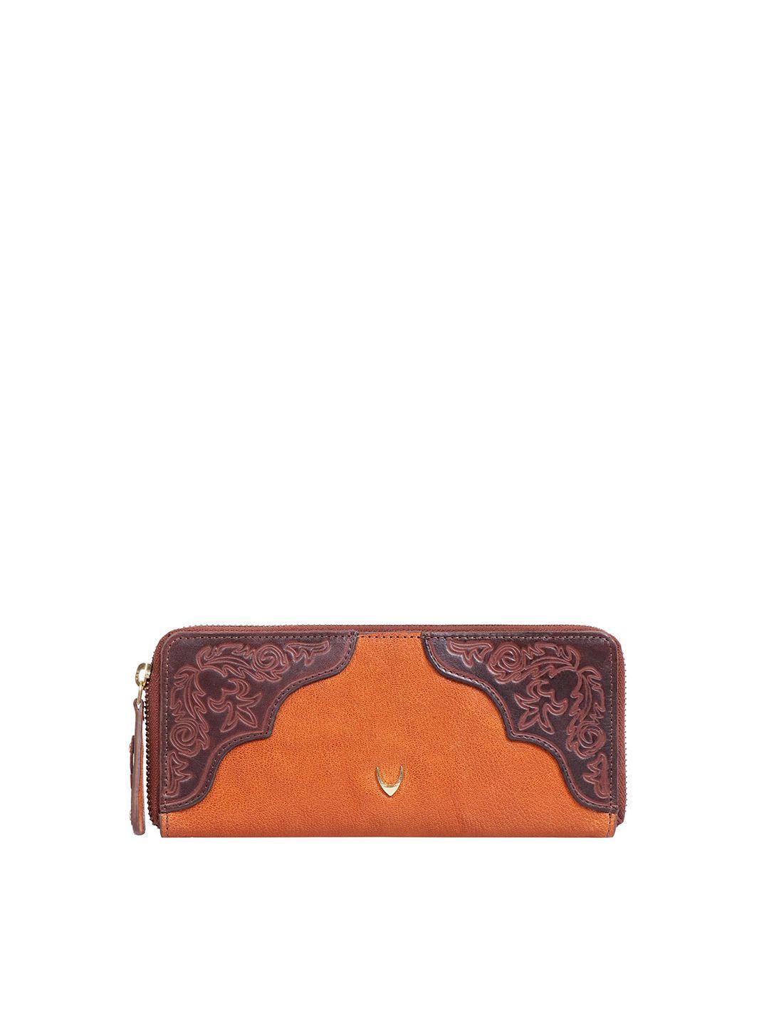 hidesign women orange & brown textured purse clutch