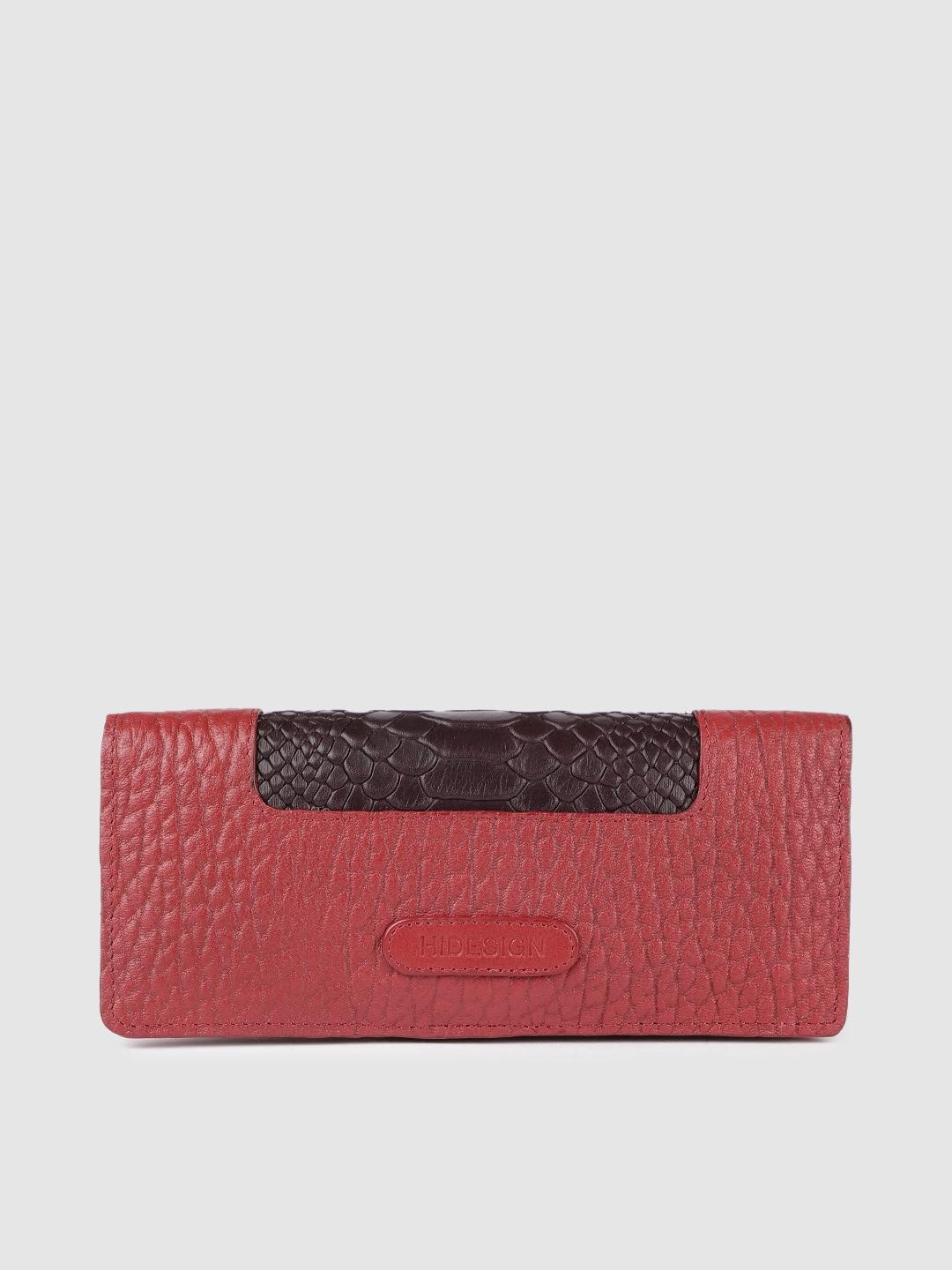 hidesign women red leather textured two fold wallet
