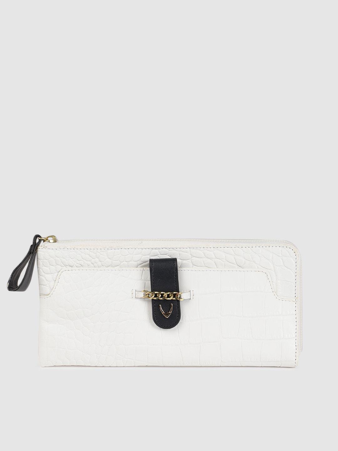 hidesign women white textured leather zip around wallet