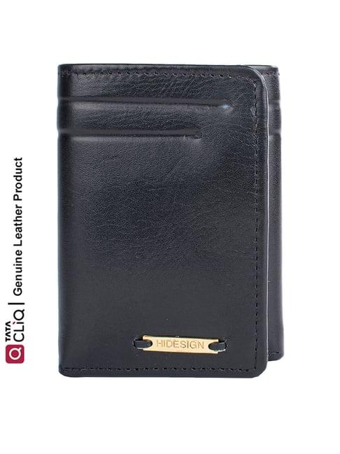 hidesign 284-tf rf black casual leather rfid tri-fold wallet for men