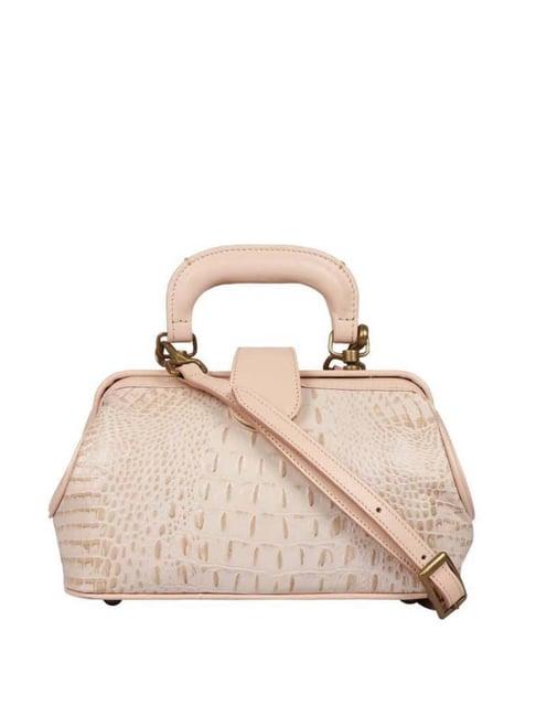 hidesign beige textured medium handbag