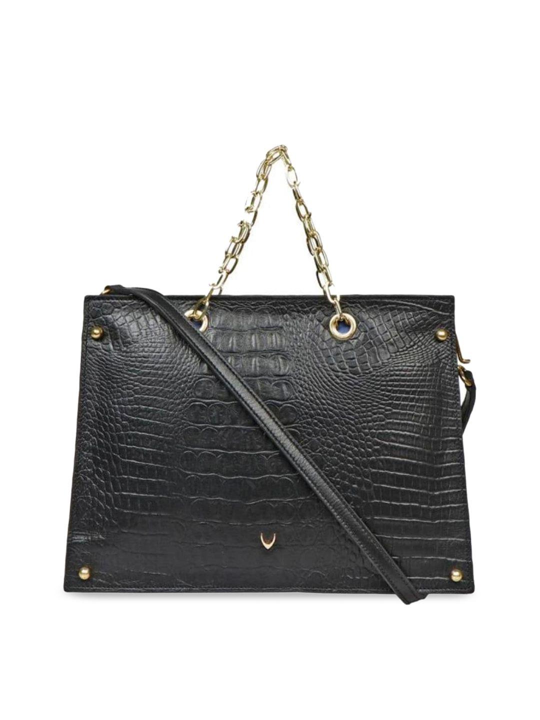 hidesign black animal textured leather oversized structured shoulder bag with quilted