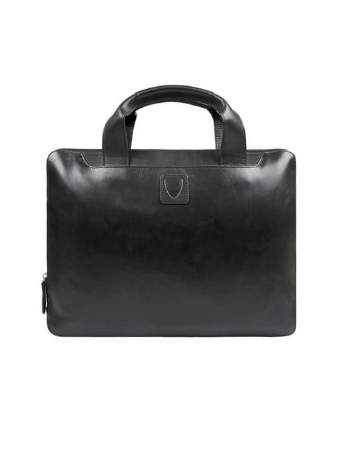 hidesign black leather medium messenger bag