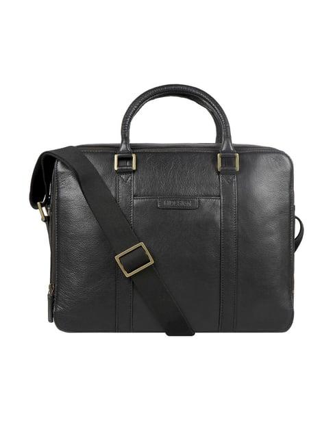 hidesign black leather medium messenger bag