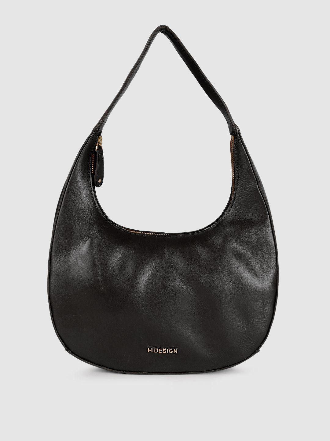 hidesign black leather structured hobo bag