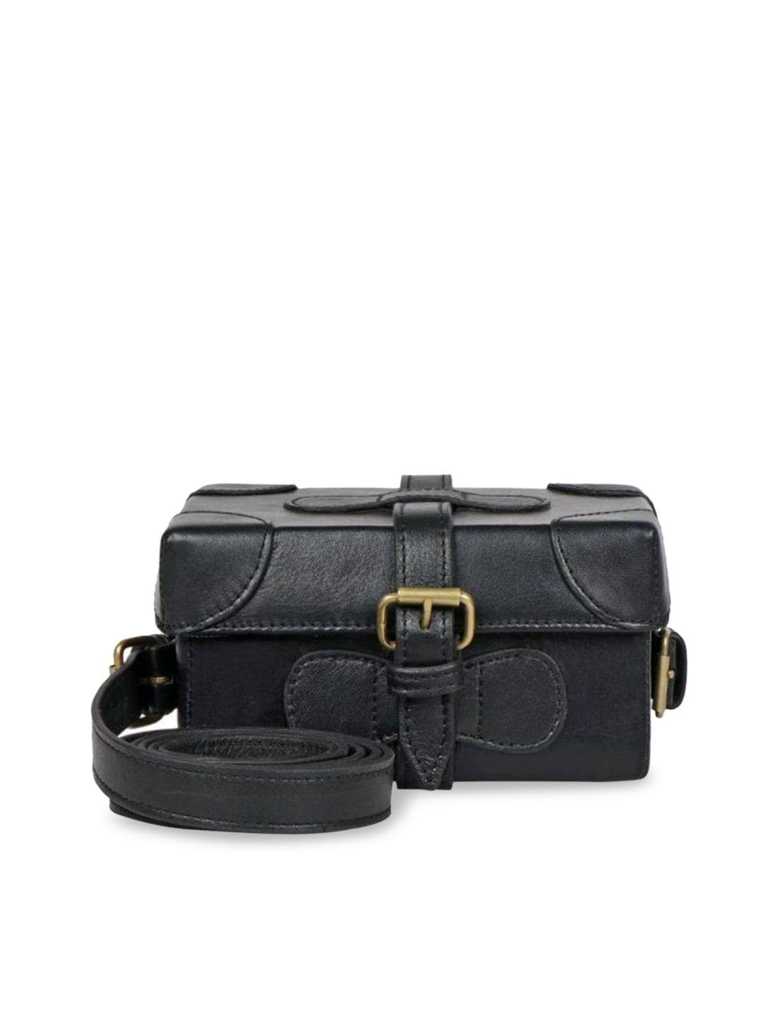 hidesign black leather structured sling bag