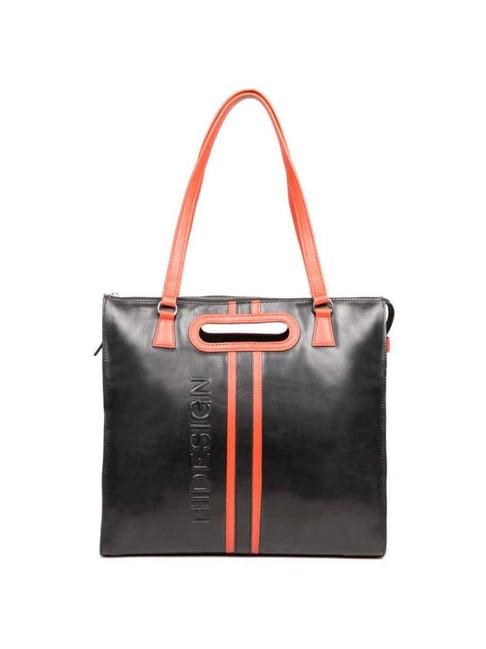 hidesign black solid medium tote handbag
