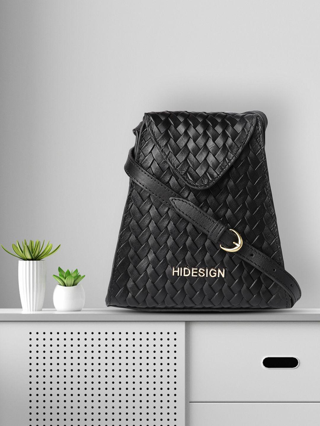 hidesign black textured leather shoulder bag