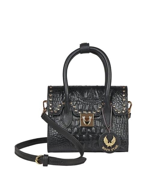 hidesign black textured medium handbag