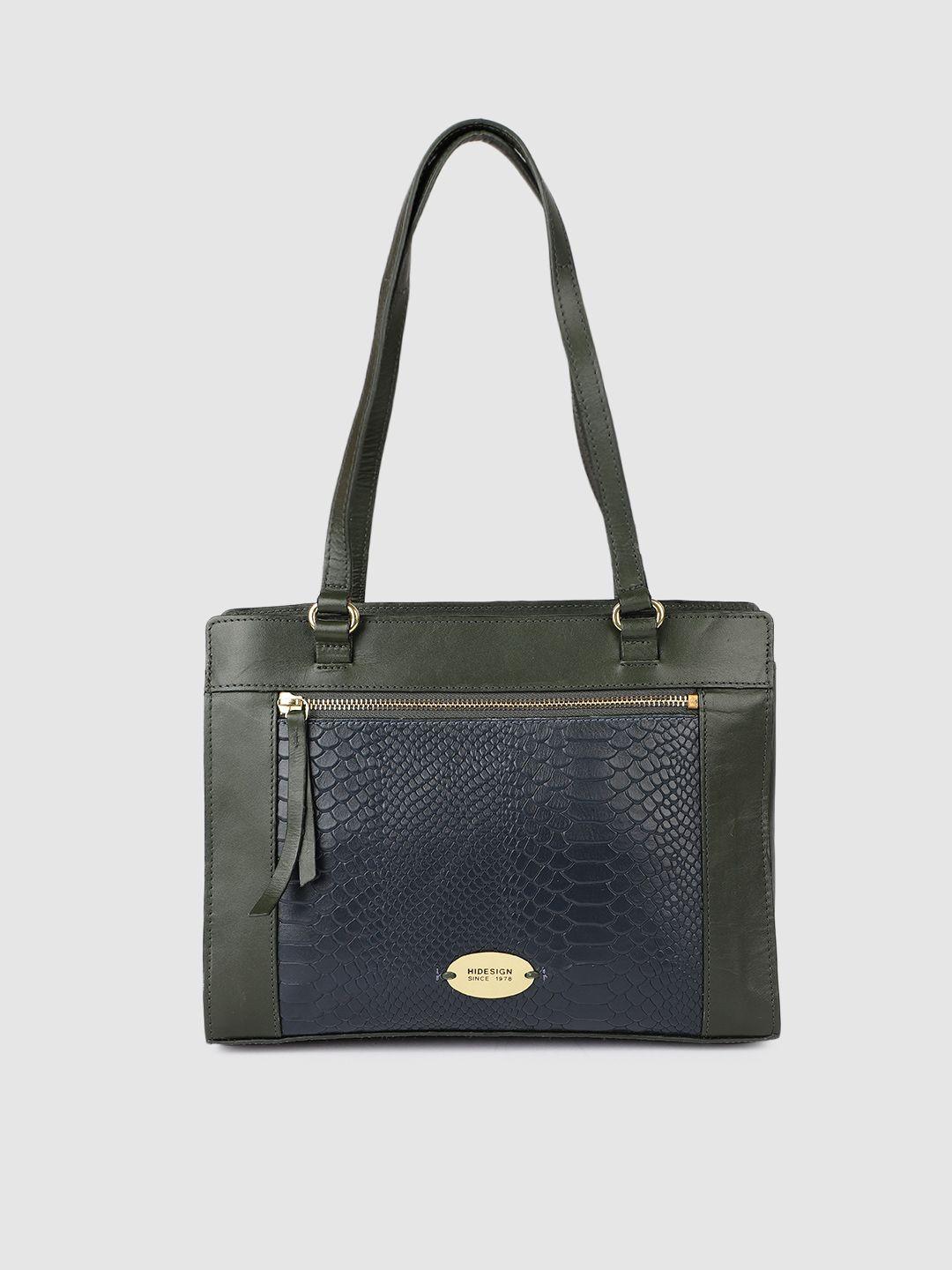 hidesign blue & green leather textured shoulder bag