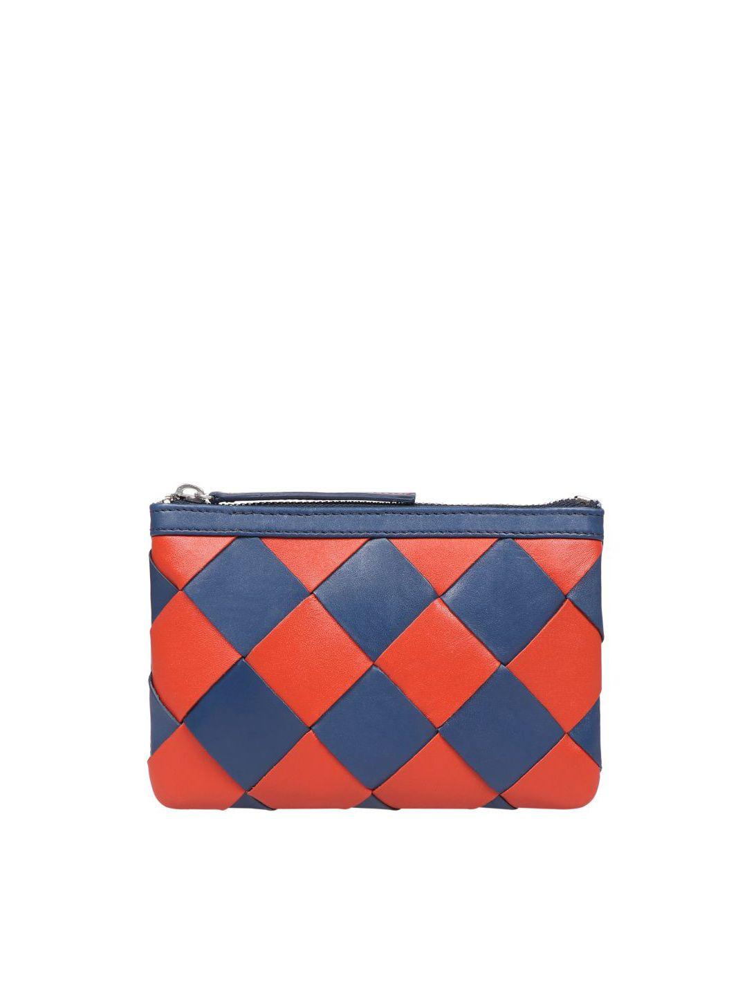 hidesign blue & red checked purse clutch