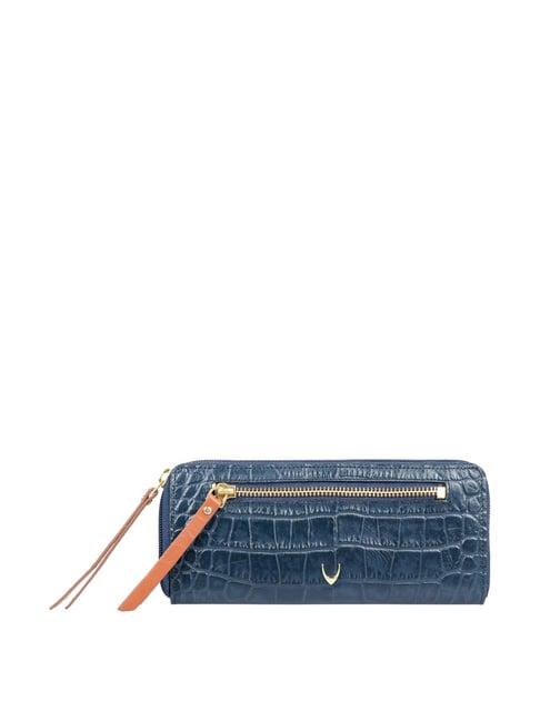 hidesign blue leather  zip around wallet for women