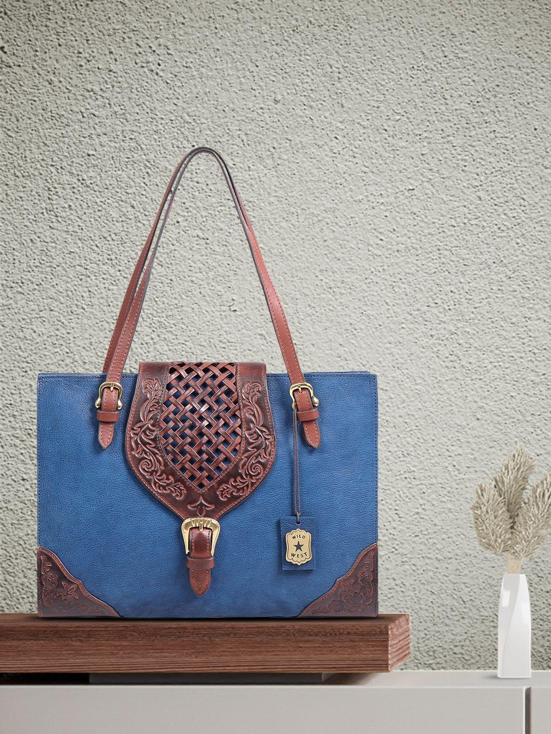 hidesign blue leather structured handheld bag