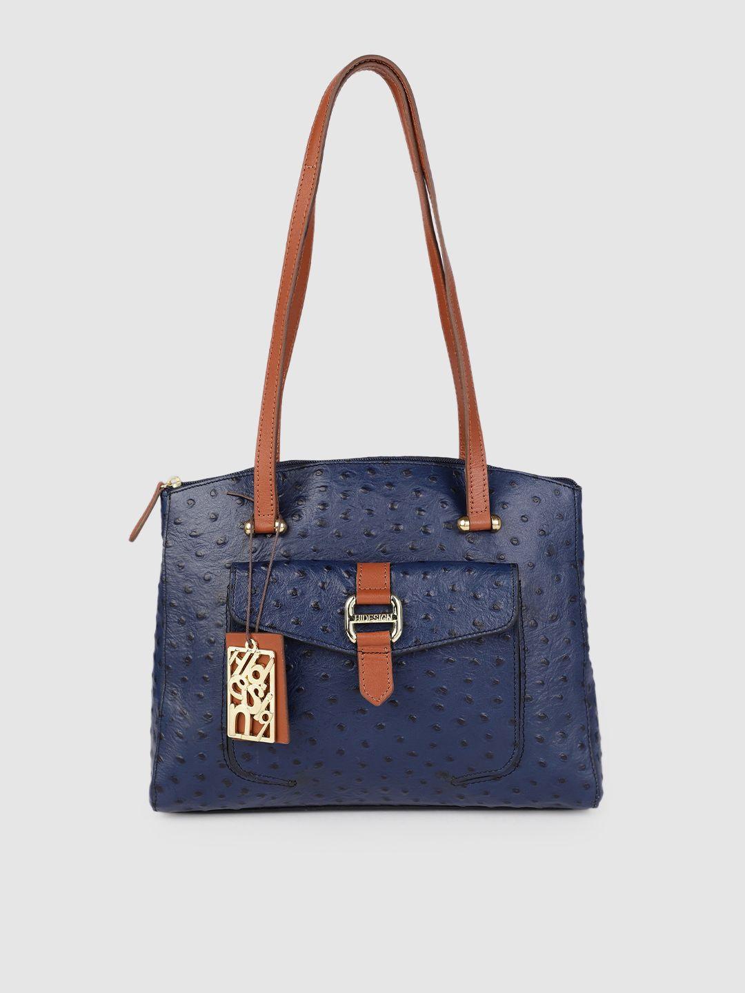 hidesign blue textured leather shoulder bag