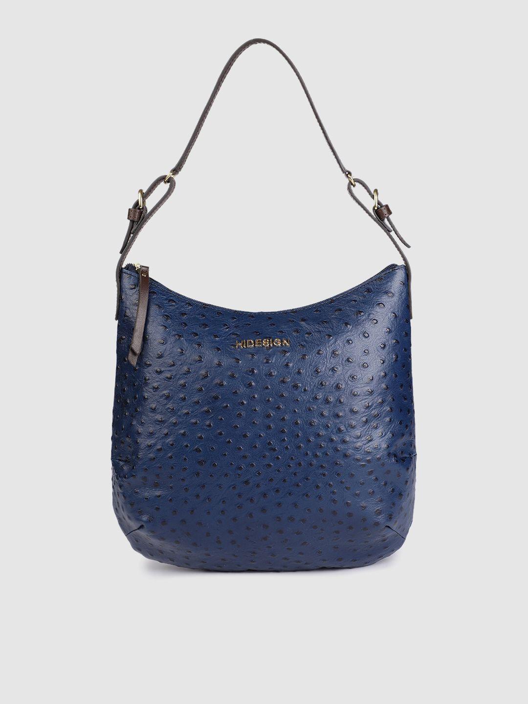 hidesign blue textured leather structured hobo bag