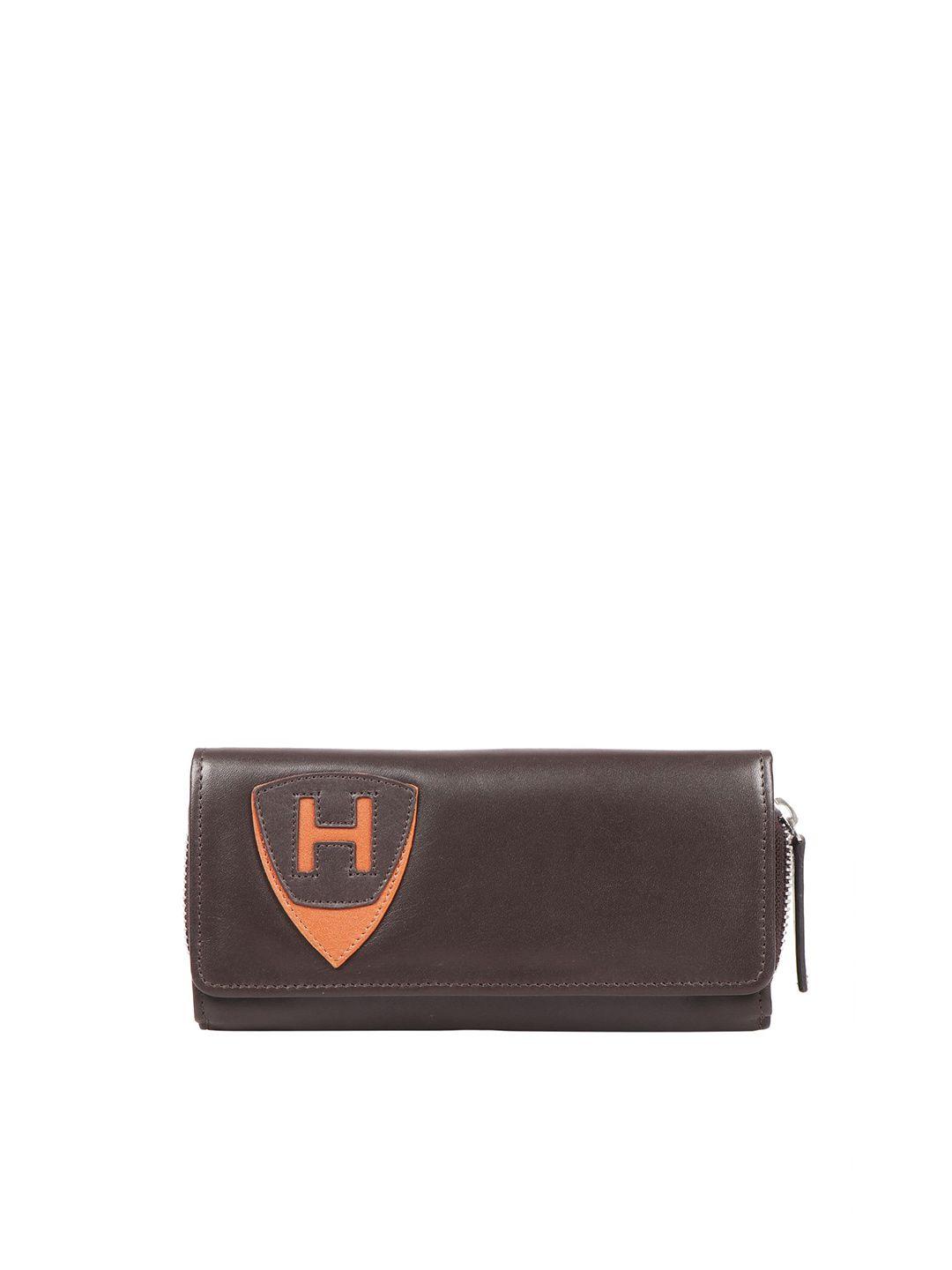 hidesign brown & red foldover clutch