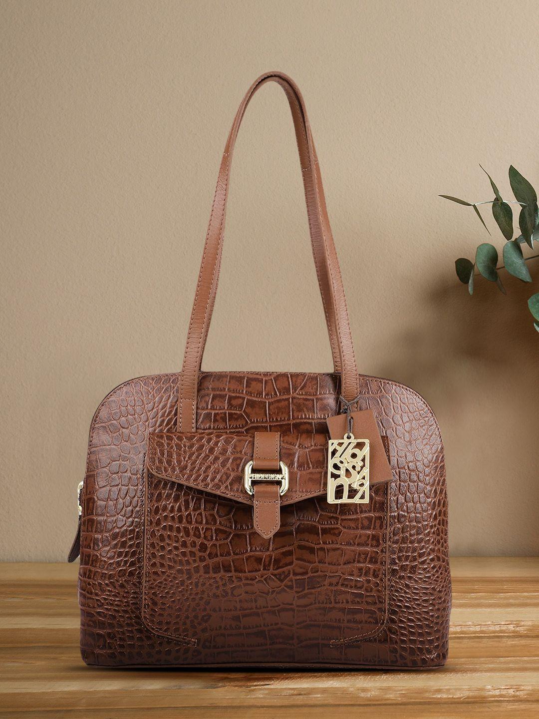 hidesign brown animal textured leather shoulder bag