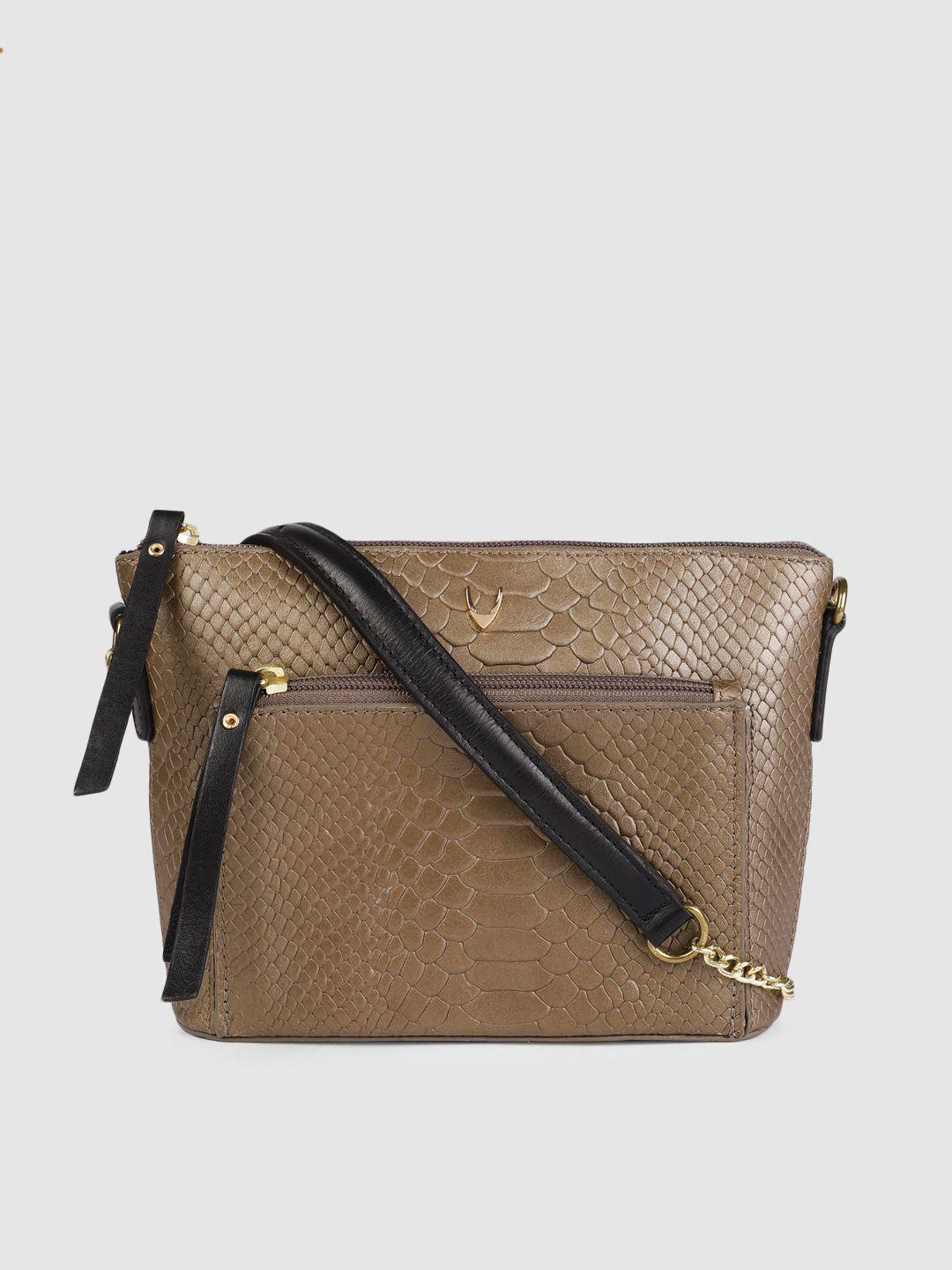 hidesign brown metallic-toned textured leather sling bag