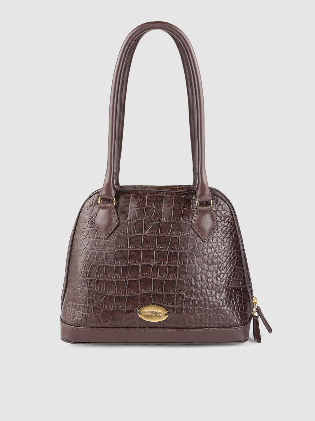 hidesign brown textured cleo 01 leather shoulder bag