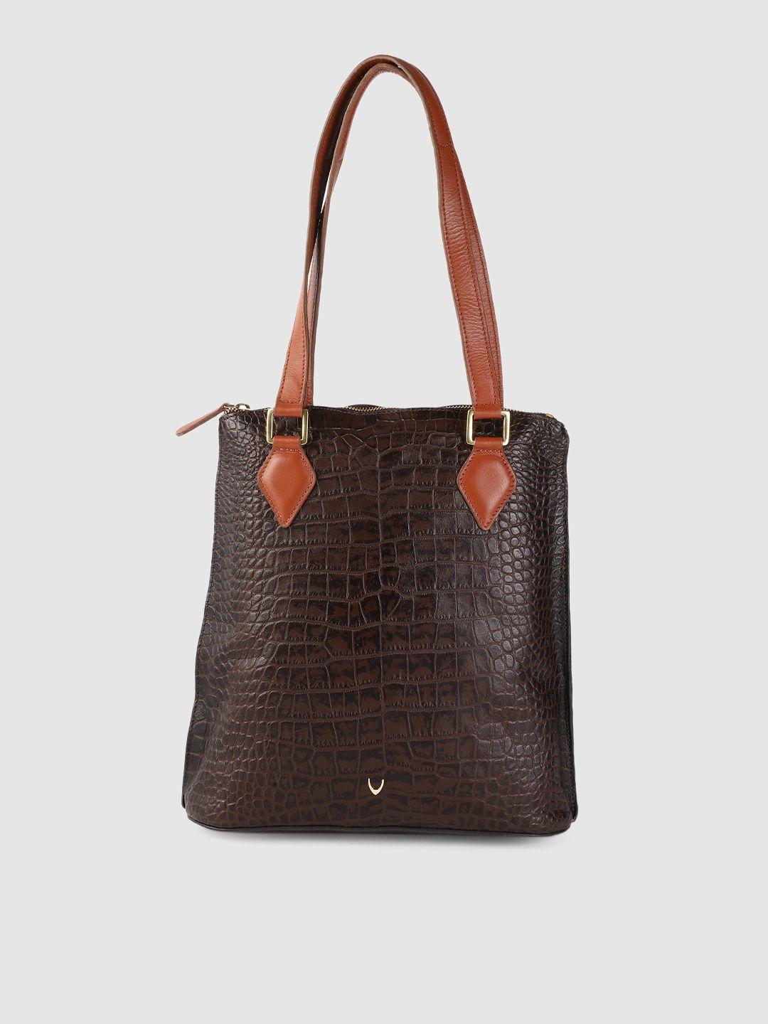 hidesign brown textured leather structured tote bag