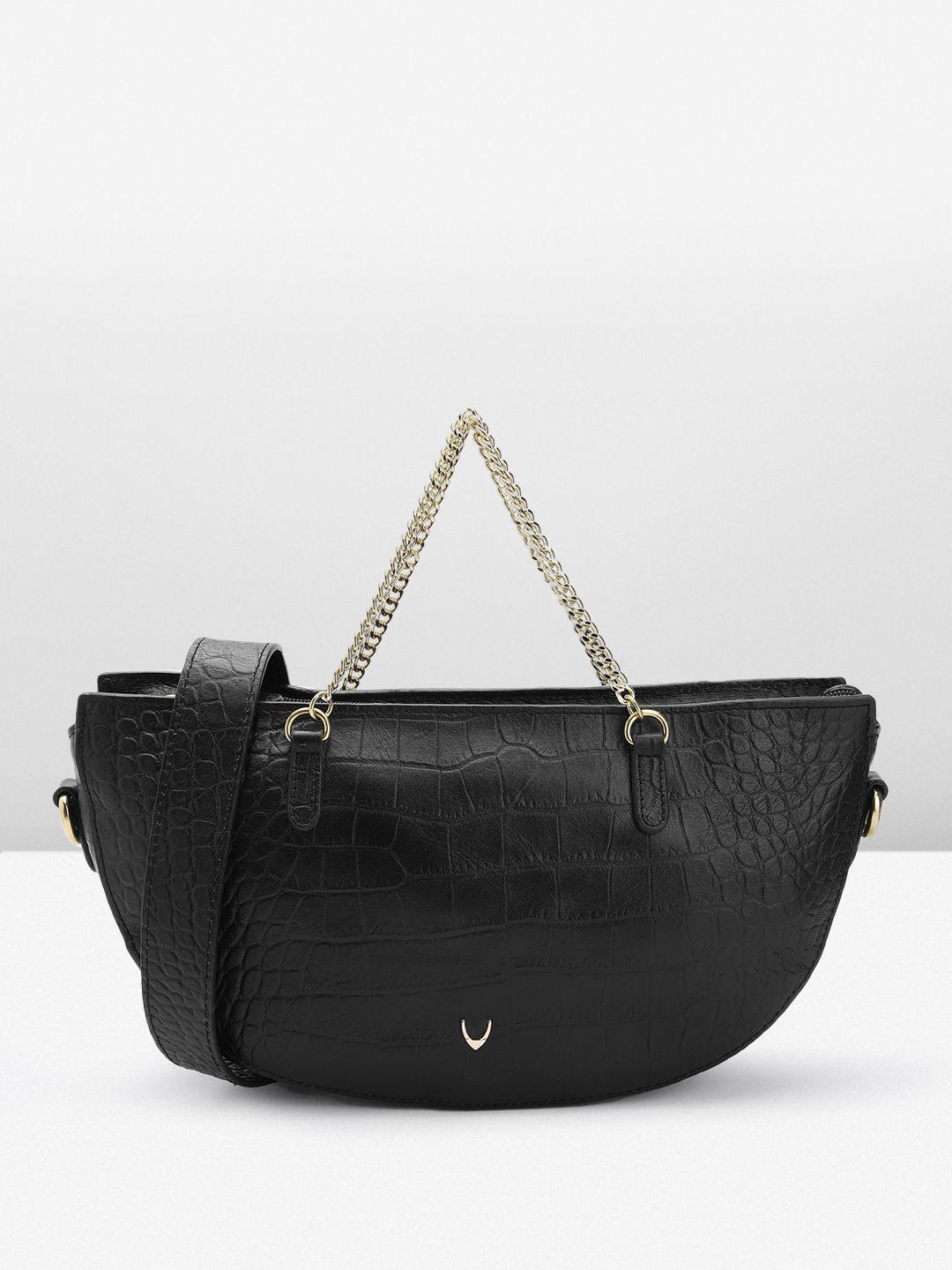 hidesign croc-textured leather half moon handheld bag