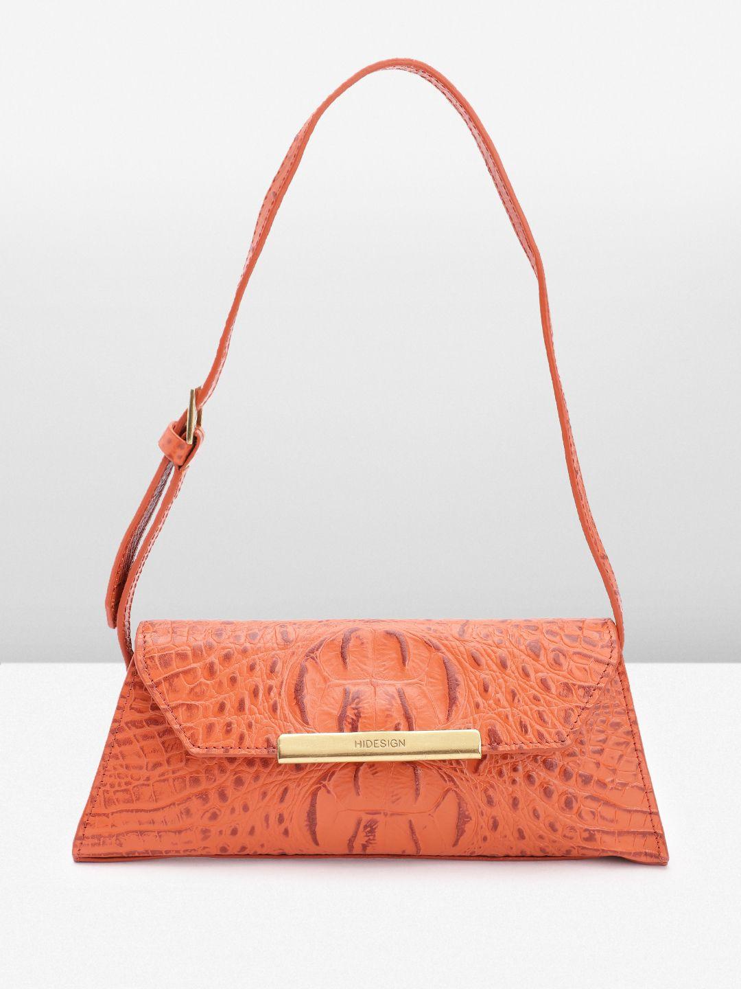 hidesign croc textured leather structured baguette bag