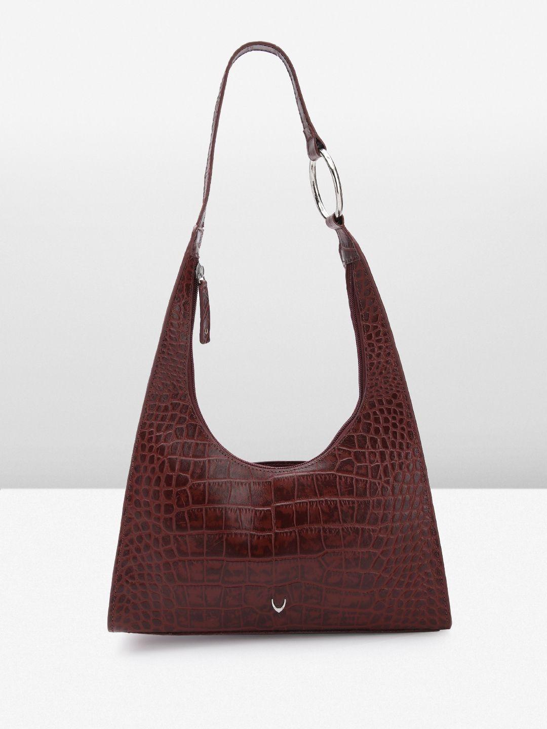 hidesign croc textured leather structured shoulder bag